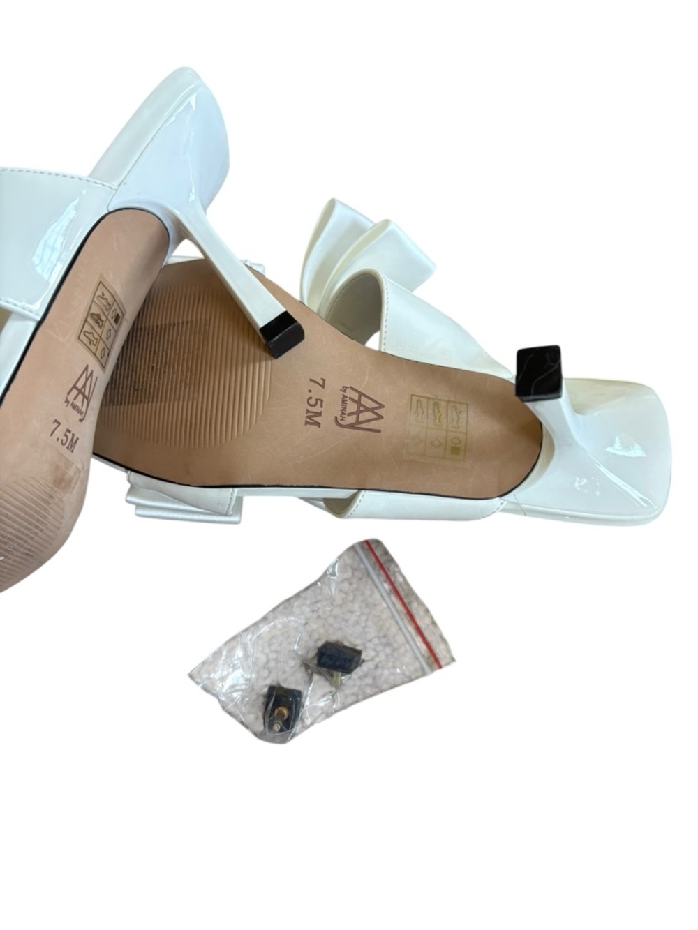 Satin Bow Mule Heels in White - Elegant Women's Slide - Picture 5 of 8